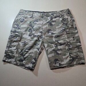 Iron Flex Mens Camo Cargo Shorts Green Brown Camouflage Size 40 Utility Pockets